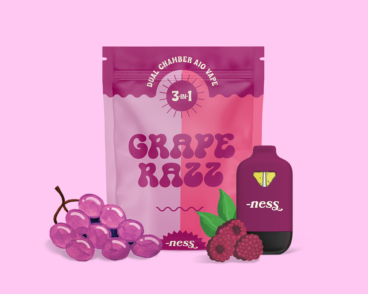ness Grape Razz Dual Chamber 3-in-1 AIO Vape Cart | ness Cannabis